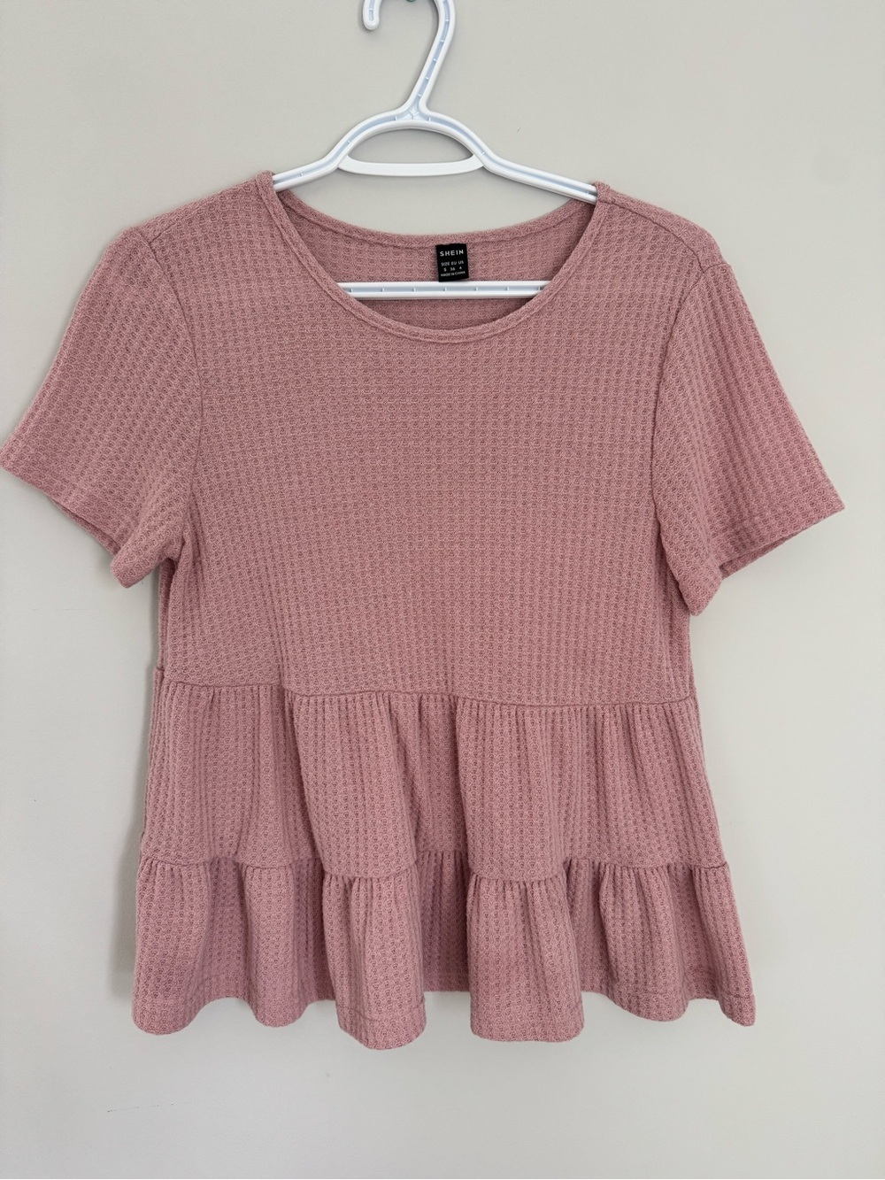 SHEIN Dusty Rose Waffle Knit Tiered Short Sleeve Top